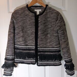 Black and White Cropped Boucle Jacket